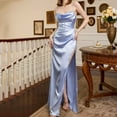 thumbnail image 5 of BRGZLK Women Satin Mermaid Prom Dresses Fashion Cozy Sweetheart Corset Solid Color Backless Slim High Slit Sleeveless Straps V Neck Dress Light Blue XL, 5 of 5