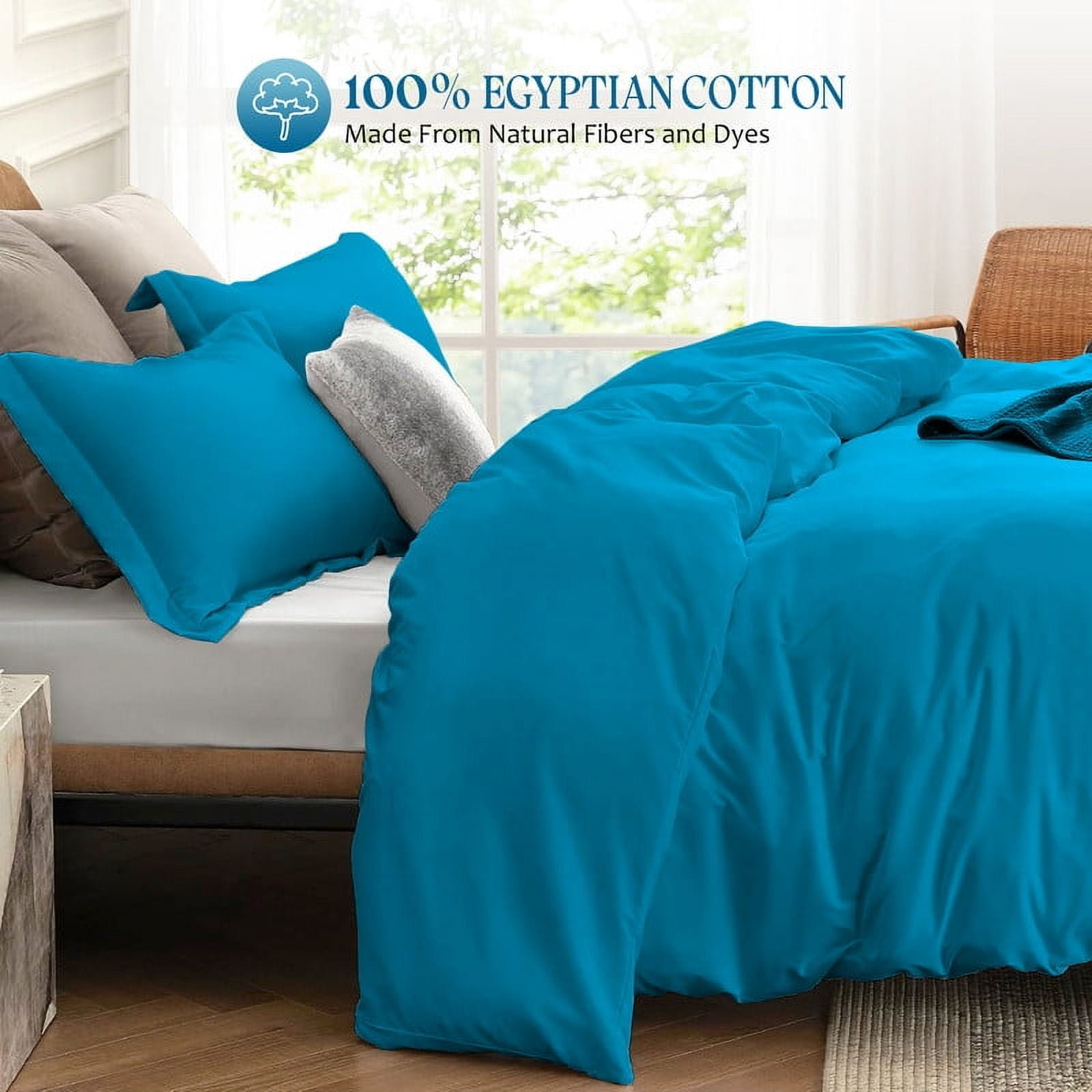 900 Thread Count 100% Egyptian Cotton 3 Piece Duvet Set with Zipper Closure & Corner Queen/Full Queen/Full 3 Pc Duvet Set Color Turquise Blue Solid