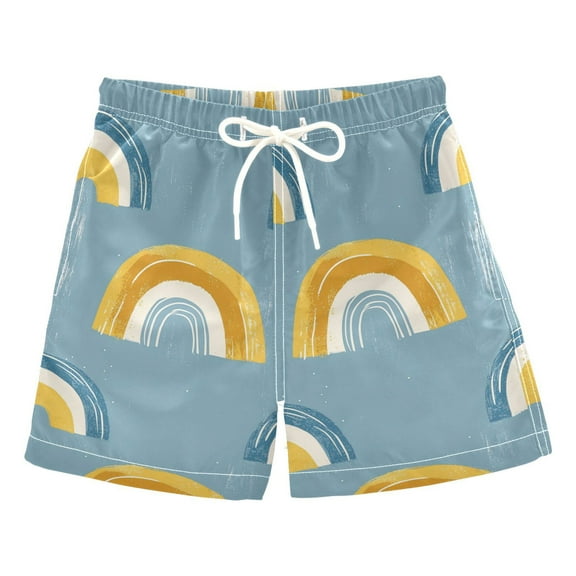 FORMRS Boys Swim Trunks Quick Dry Mesh Liner Boardshorts Sizes XS-XL, Light Blue Rainbow