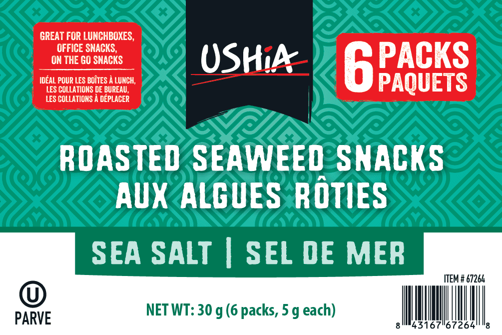 Ushia Premium Roasted Seaweed Sea Salt 6pk 309, Premium Roasted Seaweed Sea Salt 6pk