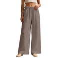 thumbnail image 2 of Linen Pants Women Spring Summer Elastic High Waist Wide Leg Loose Fit Flowy Palazzo Beach Pants Trousers, 2 of 5