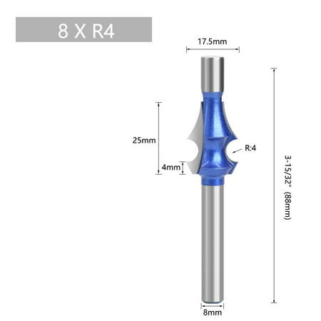

Ruibeauty Tungsten Carbide 8Mm Router Bit Woodworking Milling Cutter With Bearing R1.5-R4