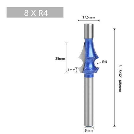 

Tungsten Carbide 8mm Router Bit Woodworking Milling Cutter With Bearing R1.5-R4