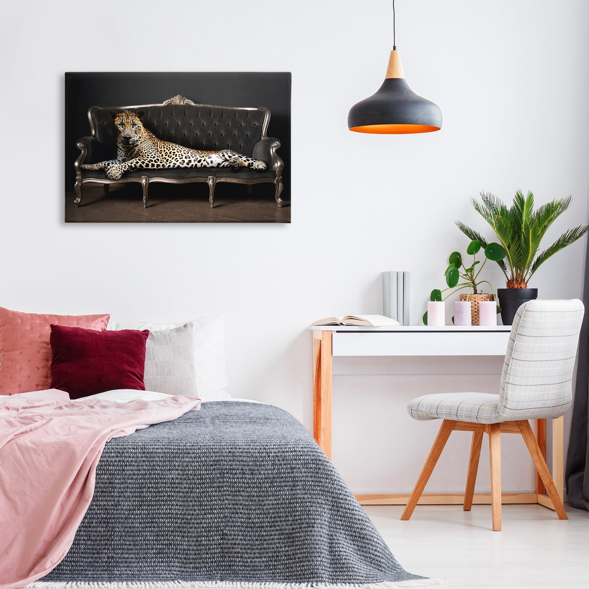 Stupell Industries Cheetah Sprawled on Couch Animals Painting Wrapped Canvas Art Print Wall Art, 36 x 24