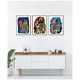 thumbnail image 3 of Kate and Laurel Proteas in Blue & Hollyhock 3 Piece Framed Canvas Wall Art Set by Lucia Gianello, Sylvie Dark Gold Whimsical, Flower Art for Wall Decor, 3 of 8