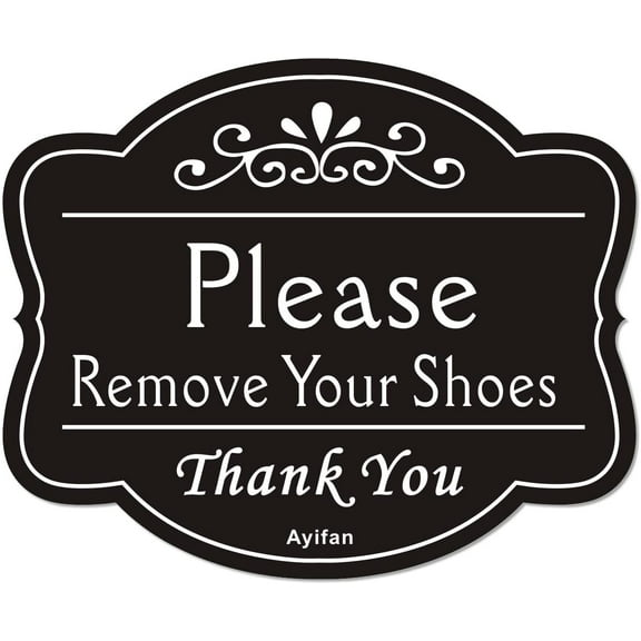 Please Remove Your Shoes Thank You Sign - 6.7 x 5.5 inches Take Shoes off Signs for Front Door- Acrylic 3M Self-Adhesive Wall Decorative Sign Black Small UV Protected