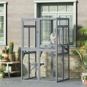 COZIWOW Catio Outdoor Cat Enclosure Window Access, Wooden Cat House Cage Indoor