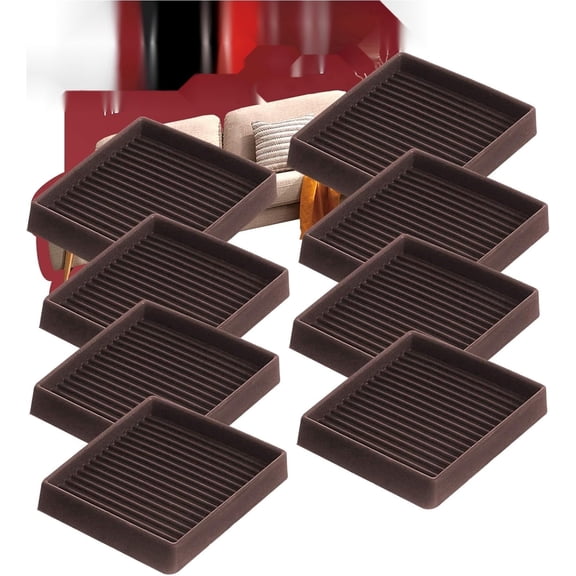 PLERISE 8 Pack Non Slip Furniture Pads for Hardwood Floors, 3 Inch Square Rubber Grippers Floor Protectors for Bed Couch, Brown