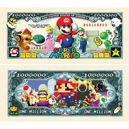 50 Super Mario Brothers Million Dollar Bills with Bonus “Thanks a Million” Gift Card