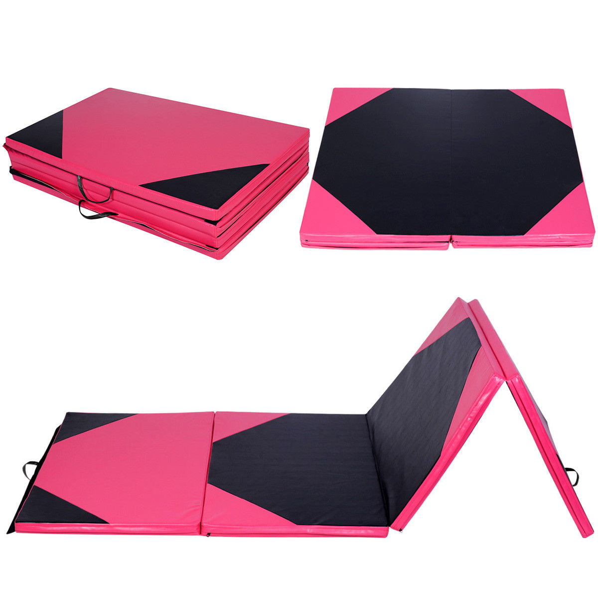 COSTWAY 4X10X2 Gymnastics Mat Folding Panel Thick Gym Fitness Exercise Pink/Black New 