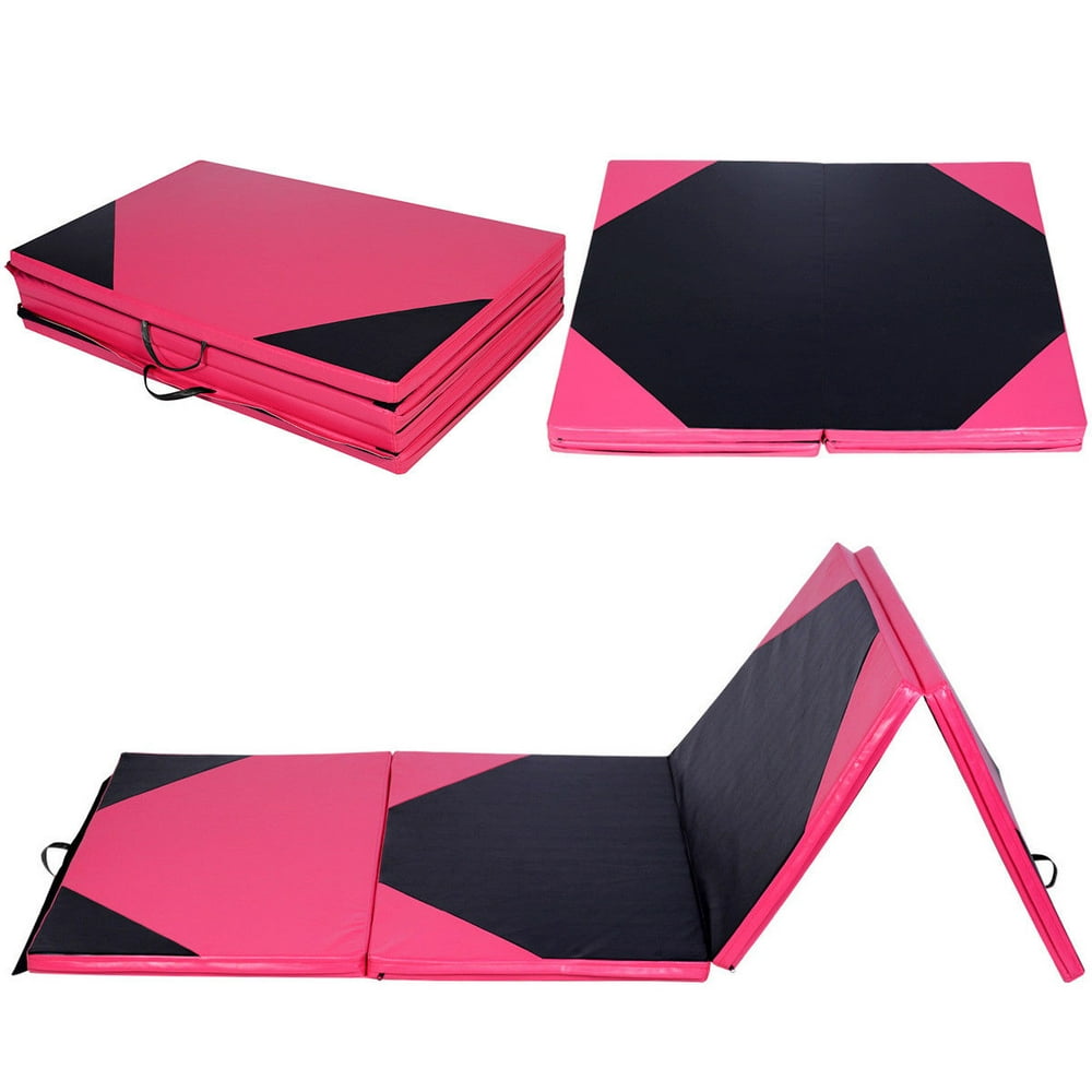 Costway 4'x10'x2" Thick Folding Panel Gymnastics Yoga Mat Gym Pink