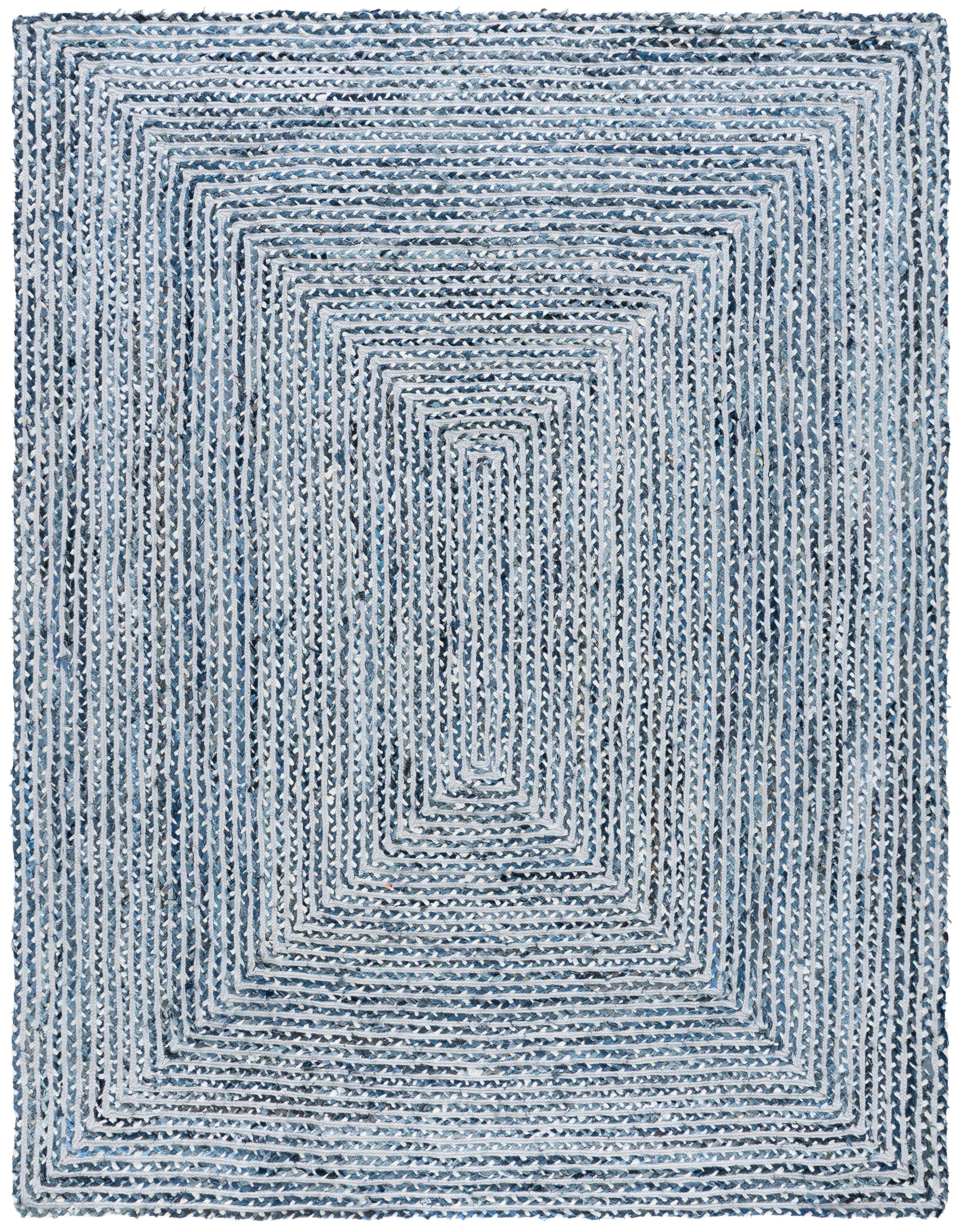 SAFAVIEH Braided Anabella Bordered Cotton Reversible Area Rug, Blue/Ivory, 9' x 12'
