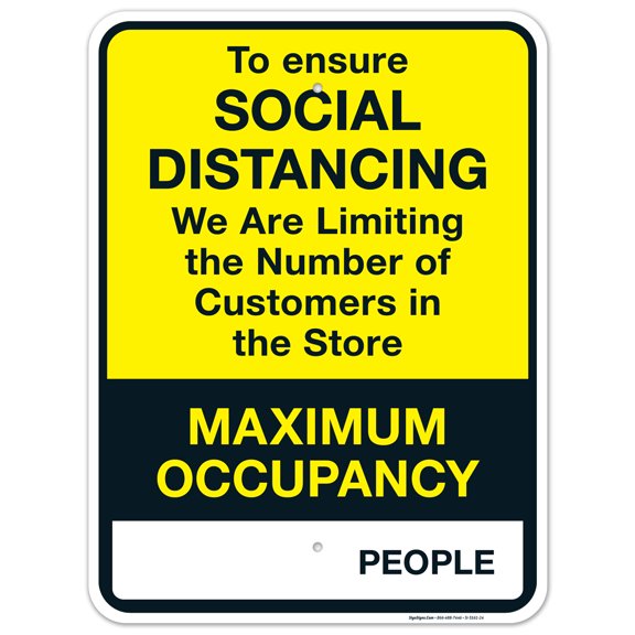 Social Distancing Sign, Maximum Occupancy Sign, 18x24 Aluminum