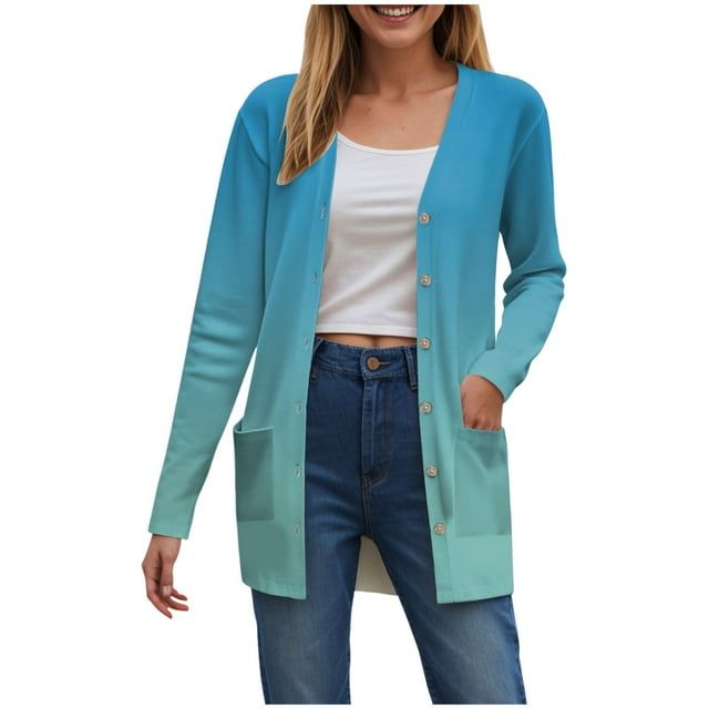 Gubotare Cardigans pour Femmes avec Poches, Décontractés, Légers, à devant Ouvert, Chandails Cardigan pour Femmes (Bleu Ciel,G)