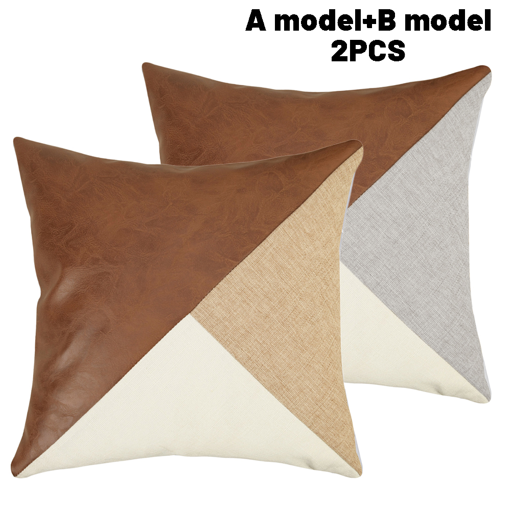 Leather Throw Pillow Covers 18x18 Set of 2, Farmhouse Decor Stripe