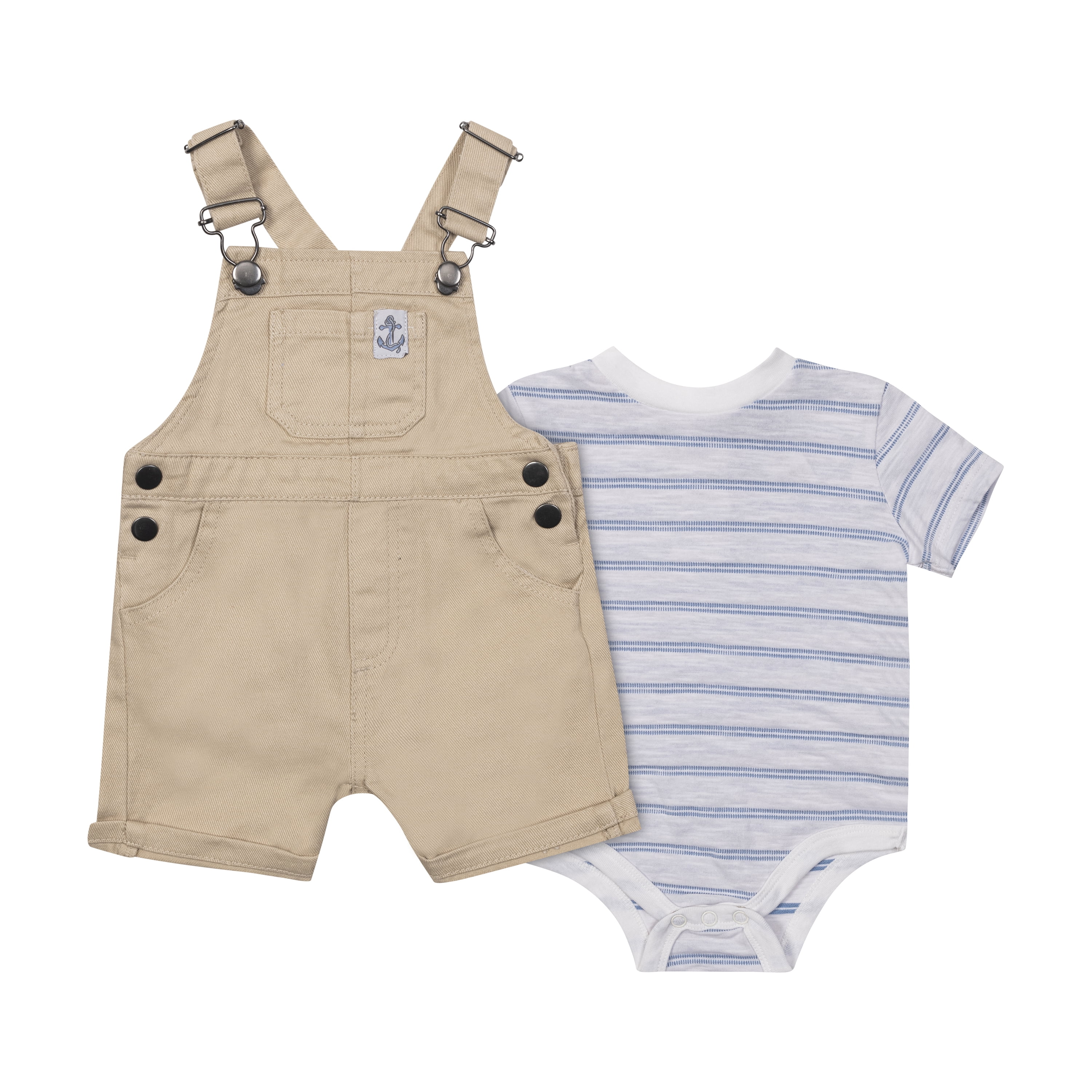 Little Lad Newborn Boys' Woven Shortall, 2-Piece Set, Sizes 0-3M-6-9M