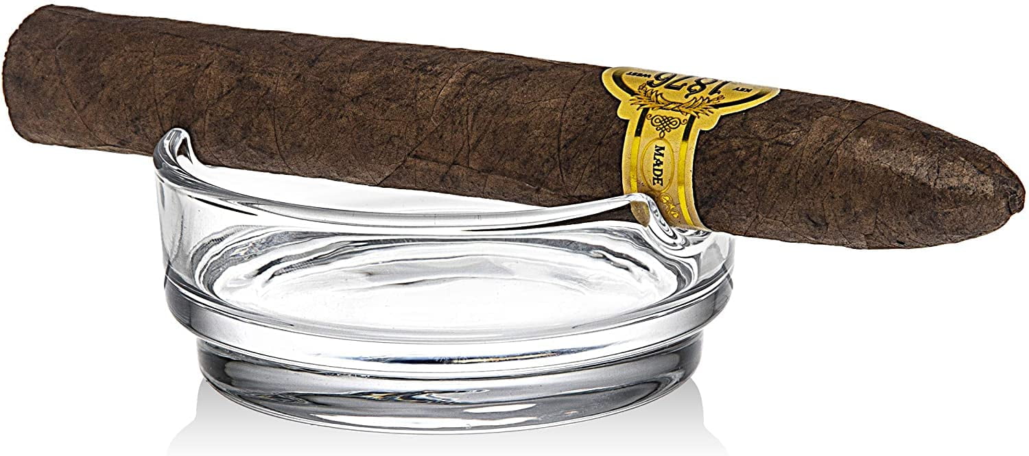Maypes Cigar Whiskey Glass Combo - 11oz Old Fashioned Whiskey Glass with Stackable Cigar Holder and Desktop Humidor w/Hygrometer - Spanish Cedar – Exterior: Mahogany Finish – Holds 25-50 Cigars