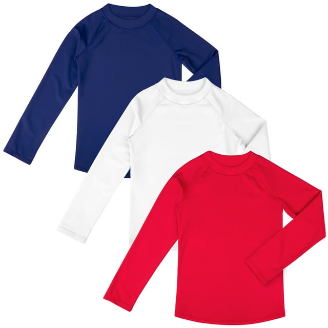 BIG ELEPHANT 3 Pack Kids Rash Guard Swim Shirt UPF 69+ Long Sleeve Rashguard Swimwear Surf Tops Sun Protection for Boys Girls