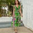 thumbnail image 3 of Plaid Pink & Green Womens Night Club Maxi Dress V Neck Sleeveless Bohemia Long Dresses, 3 of 9