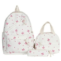 Pink Bow Backpack Set, 3pcs Cute Kawaii Backpack Set, Coquette Bow Daypack Rucksack with Multi-pocket White