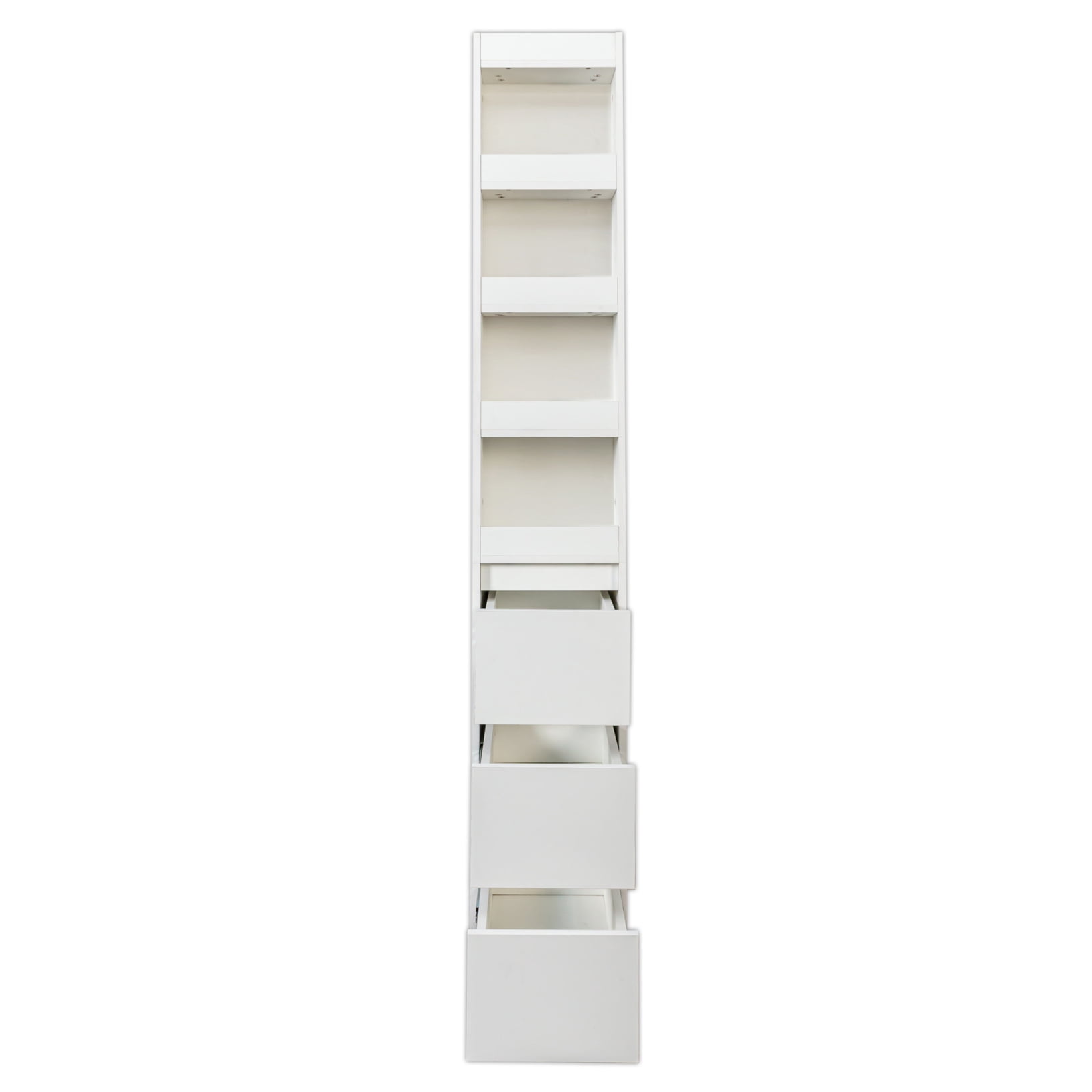 70.87" H Wooden Bookshelf with 3 Drawer, 4 Tier Narrow Display  Storage Cabinet, Corner Book Case for Bedroom Living Room Office, White