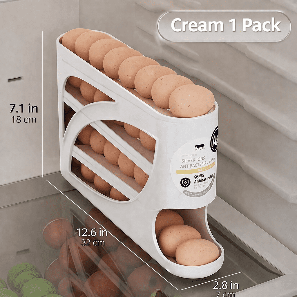 30 Egg Rolling Egg Holder for Refrigerator Door, Gravity Feed Egg Dispenser Rack, Space Saving Fridge Egg Organizer, Automatic Egg Storage Container