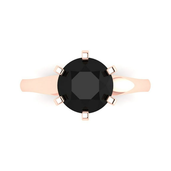 Clara Pucci 14K Rose Gold 2.5ct Onyx Solitaire Ring for Women