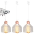 thumbnail image 1 of FSLiving Dimmable Juno Track Lighting Pendants, 3.2 Ft, J-Type Track Mounted Remote Control Rose Gold Socket Striped Clear Dome Shape Glass Shade Industrial for Bar 3 Lights Kitchen Ceiling, 1 of 9