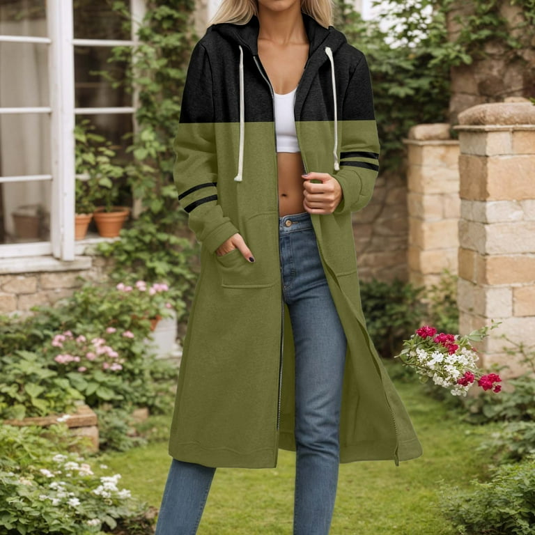 Womens Long Sleeve Hoodies Crew Neck Color Block Jackets Casual