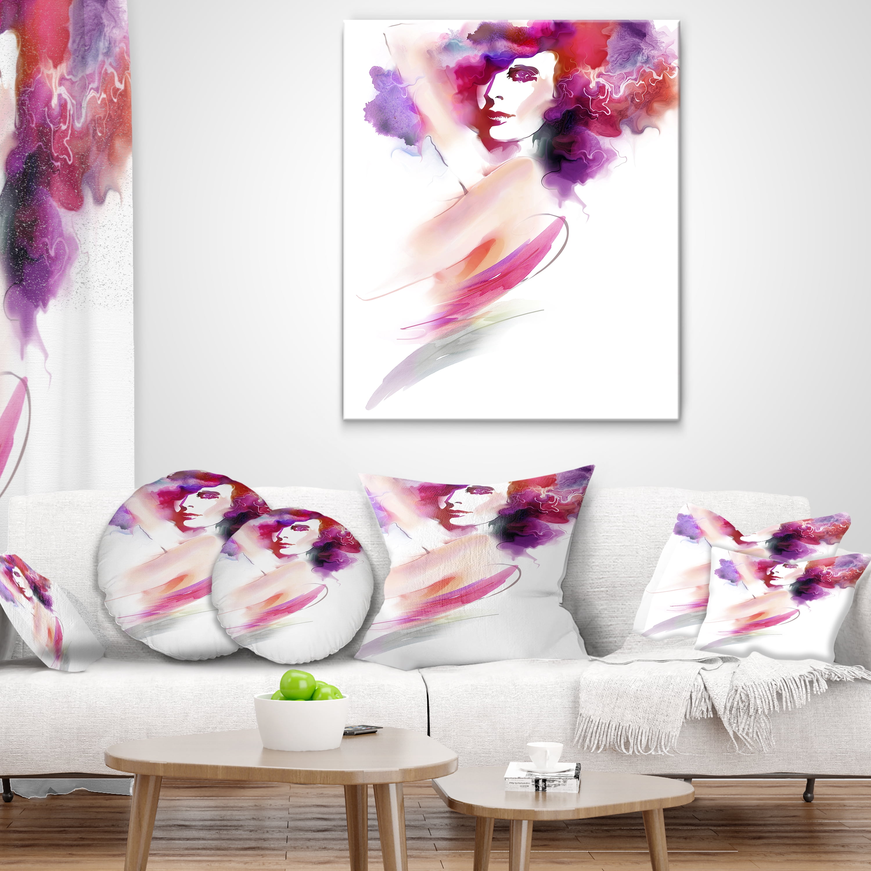 Designart Woman with Colors - Portrait Throw Pillow - 12x20
