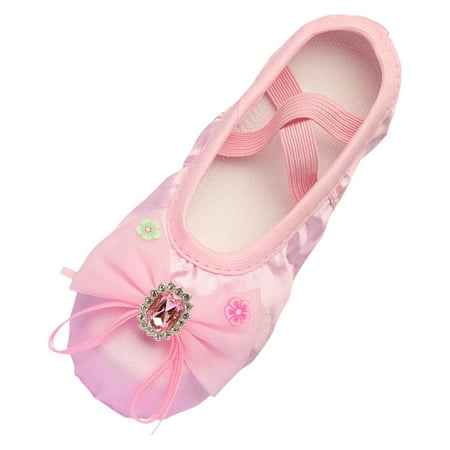

Siilsaa Ballet Shoes for Girls Diamond Lace Bow Practice Slippers Soft Flat Sole Yoga Gymnastics Shoes for Toddler/Little Kid/Big Kid Pink 11
