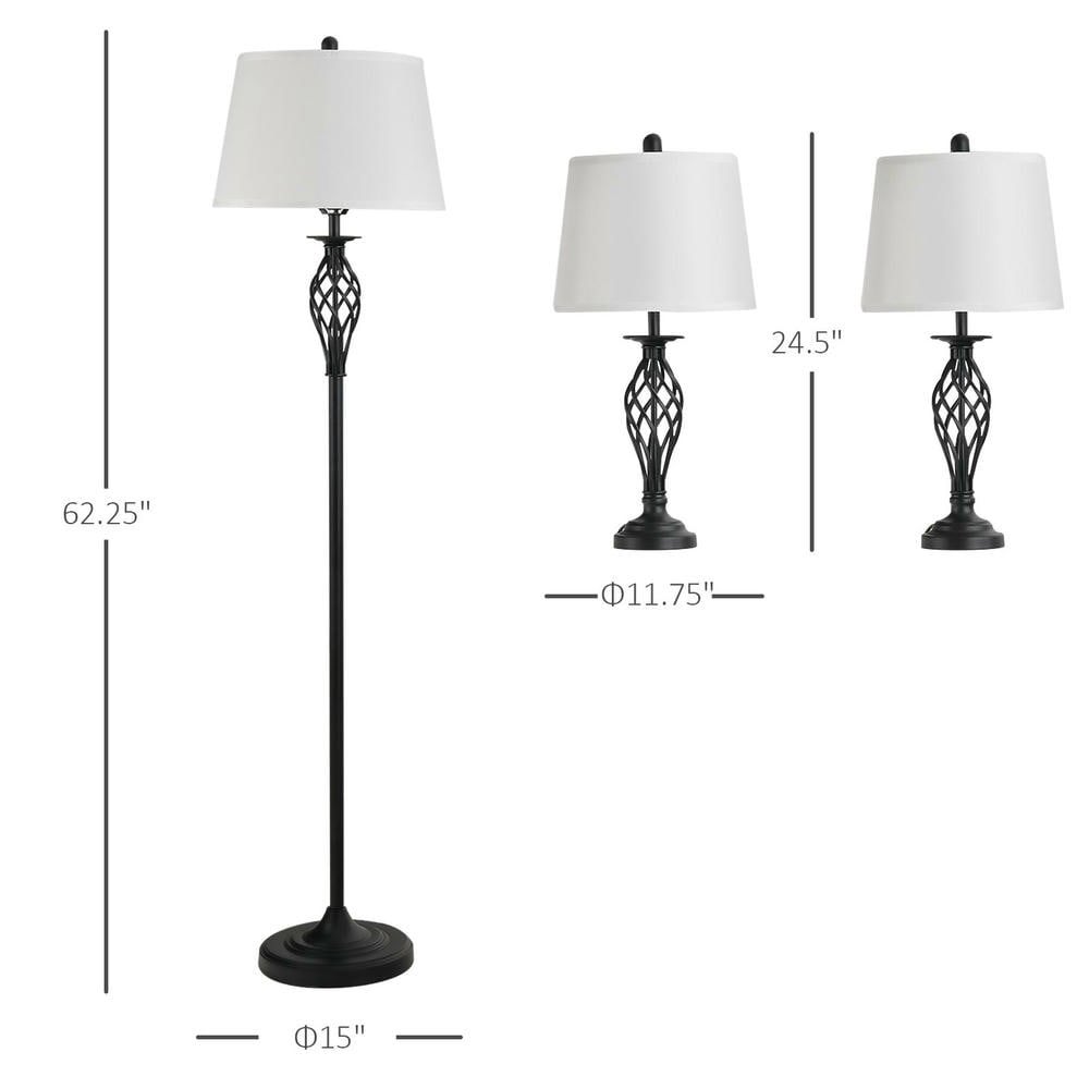 Resenkos 3-Piece Table & Floor Lamp Set - Metal Pole, Round Base, Fabric Lampshade for Living Room, White