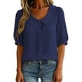 thumbnail image 2 of VBVC Women's Peter Pan Collar Top,Button Down 3/4 Puff Sleeve Shirt for Women,Ladies Lightweight Office Workwear Blouse,Navy,S-2XL, 2 of 10