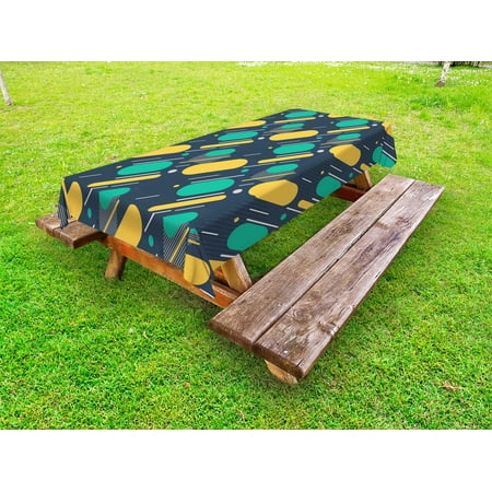 

Geometric Outdoor Tablecloth Teenage Pattern with Lines and Circles Bold Colorful Shapes Retro Modern Style Decorative Washable Fabric Picnic Tablecloth 58 X 104 Inches Multicolor by Ambesonne