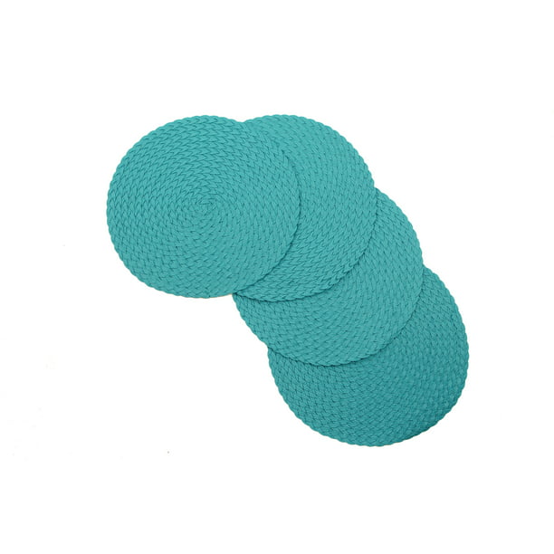 Daisy Woven Braided Table Placemats 15, Turquoise Round Table Mats