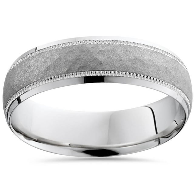 Bague de Mariage Martelée en Or Blanc pour Homme, Alliance de Confort, Neuve