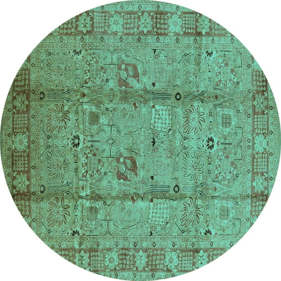 Ahgly Company Indoor Round Oriental Turquoise Blue Industrial Area Rugs, 4' Round