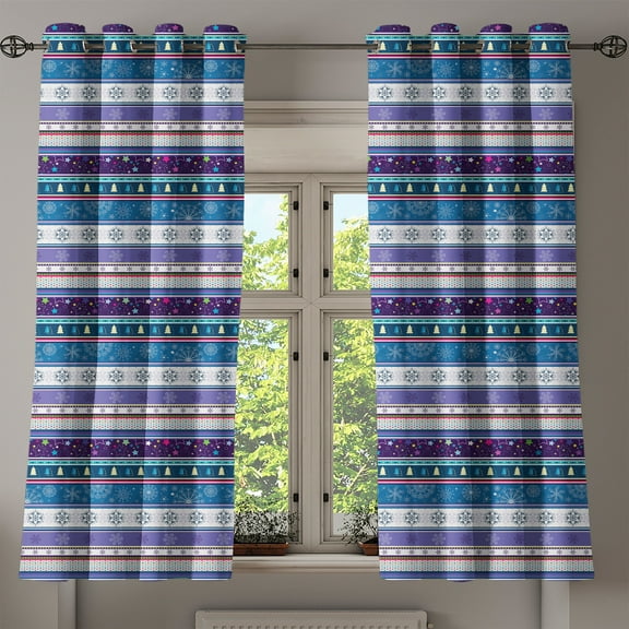 Ambesonne Striped Grommet Curtain, Dots and Snoflakes, 50" x 54", Multicolor
