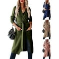 thumbnail image 5 of Womens Long Cardigans Cable Knitted Open Front Oversized Belted Solid Color Outerwear Sweater Coat Knitwear, 5 of 9