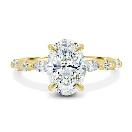Solitaire Brilliance 2.00Ct Oval Moissanite Solitaire Accent Pave Setting Wedding 18K Gold Ring