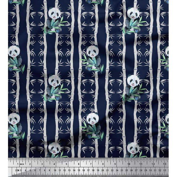 Soimoi Blue Moss Georgette Fabric Bamboo Panda Jungle Print Fabric by the Yard 42 Inch Wide