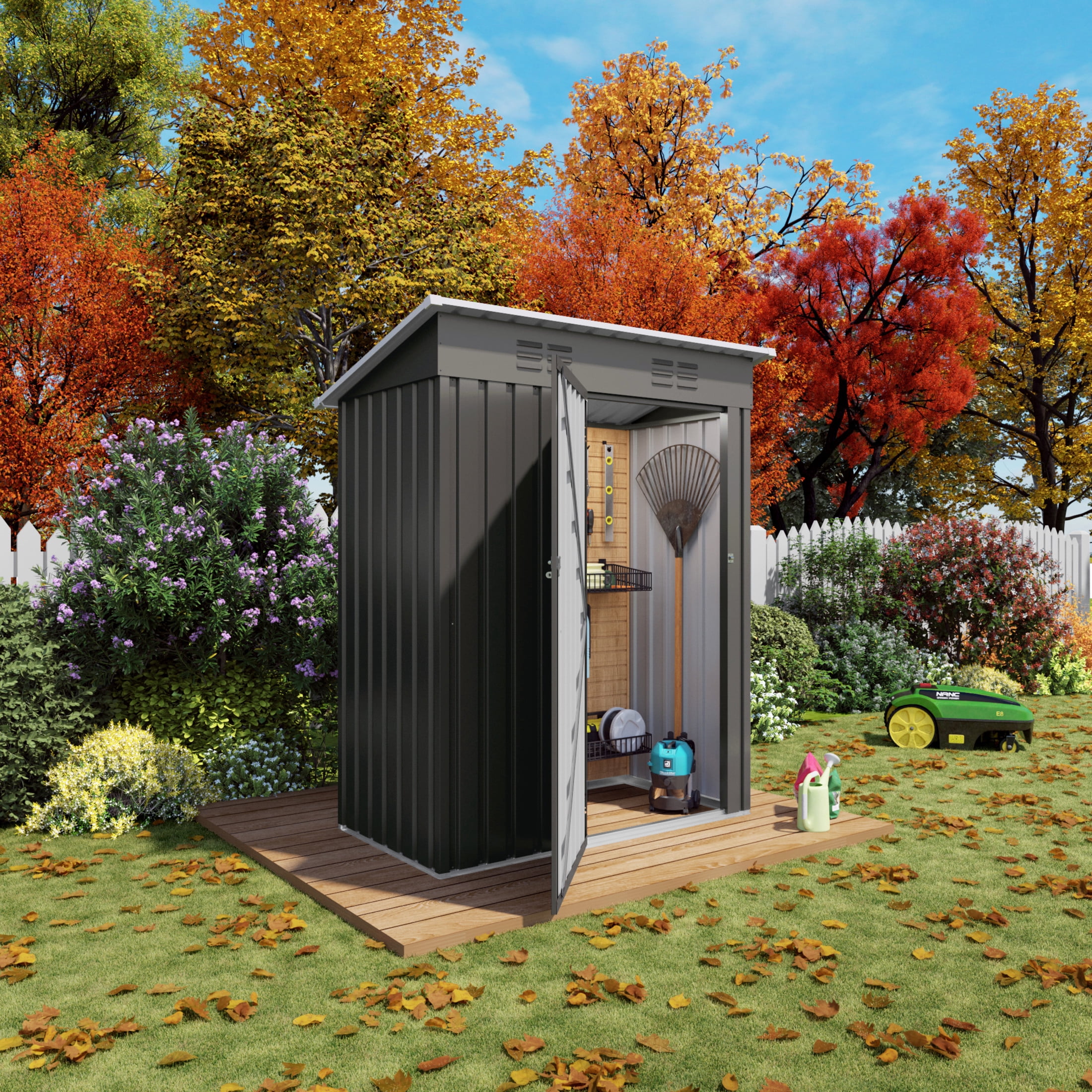 Noble House 5 x 3 FT Metal Outdoor Storage Shed with Lockable Door and Pitched Roof, Gray