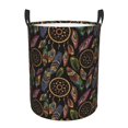 thumbnail image 2 of Uemuo Decorative Feathers Pattern Circular Laundry Hamper Basket with handles,Collapsible laundry basket,Large capacity laundry hamper,Laundry Organizer-Small, 2 of 8