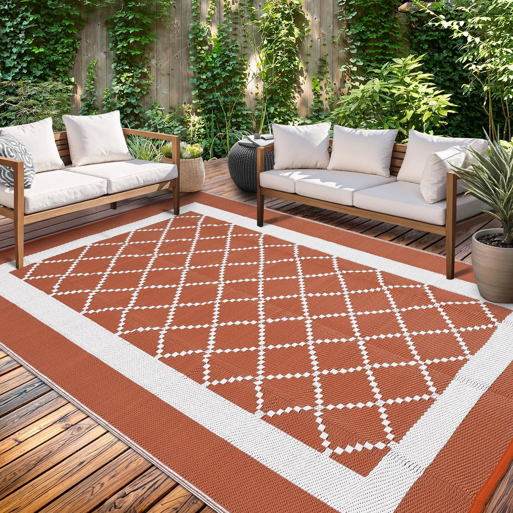 Garvee Outdoor Rug 8'x10' Waterproof Rug for Patios, Reversible Plastic Straw Rug Camping Carpet Mats for RV, Picnic, Backyard, Balcony, Porch, Beach, Orange