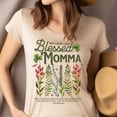 thumbnail image 4 of Blessed Momma Shirt – Proverbs 31:28 Clover and Floral Faith Tee, White, Size S, 4 of 5