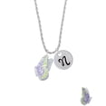 thumbnail image 2 of Delight Jewelry Silvertone Large Translucent Purple & Lime Green Flying Butterfly Silvertone Script Initial Disc - N - Charm Necklace, 20"+3", 2 of 4