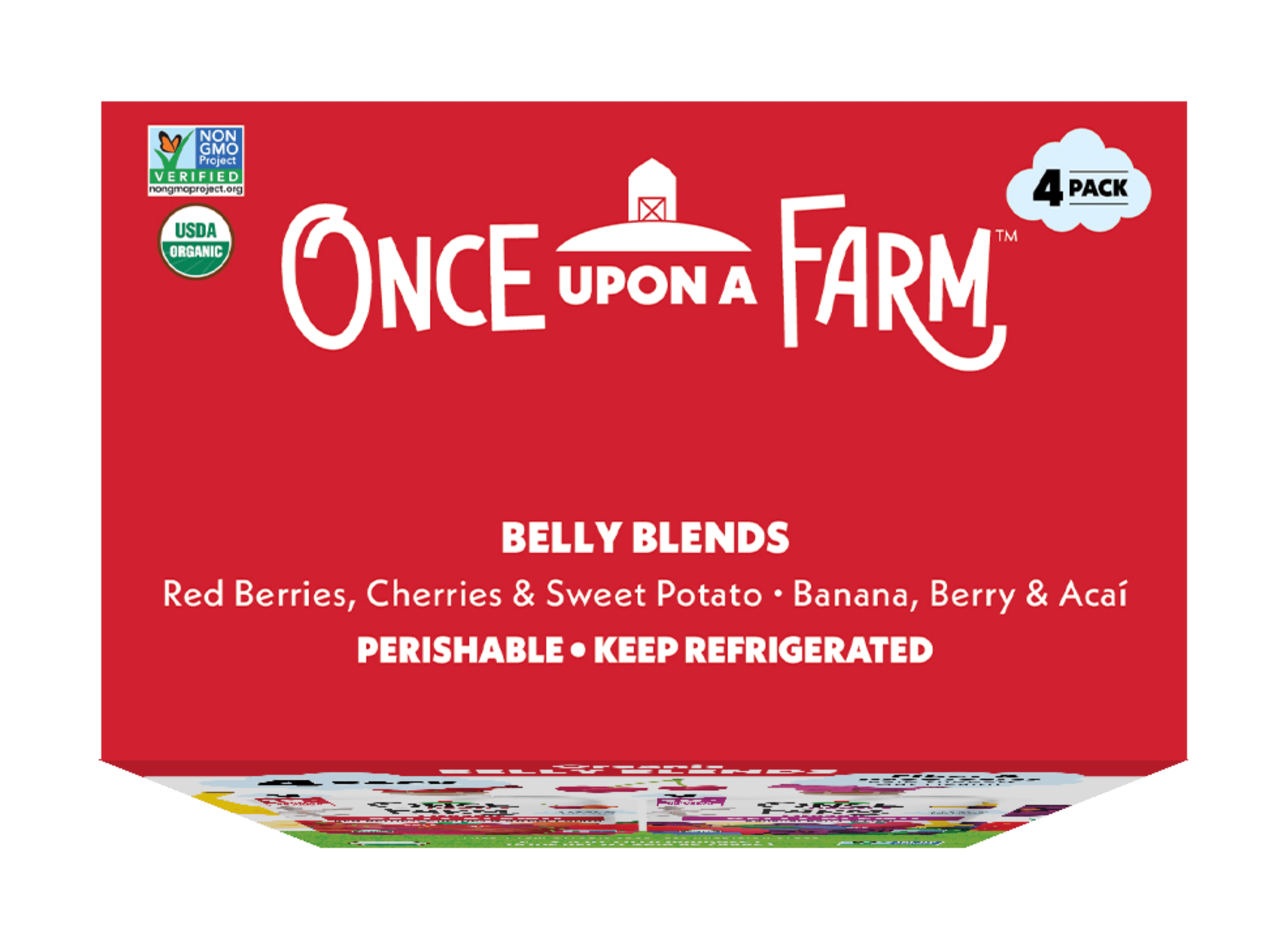 Once Upon a Farm Organic Refrigerated Toddler Food Belly Blends Variety Pack, 3.2oz Pouch (4 Pack)