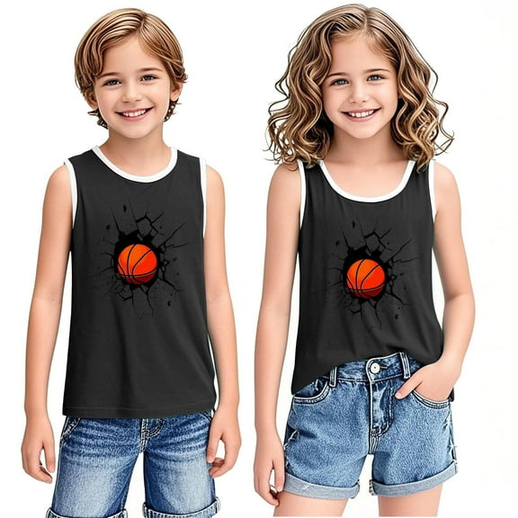 Miqool Toddler Boys Girls Basketball Tank Tops Kids Sleeveless Athletic T-Shirts for Dance Performance for 3-15 Years