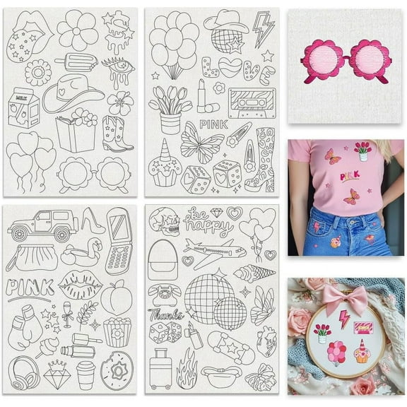 Cloth 4 Sheets 11.6x8.2 Inch Stick and Stitch Embroidery Patterns Non-woven Fabrics Water