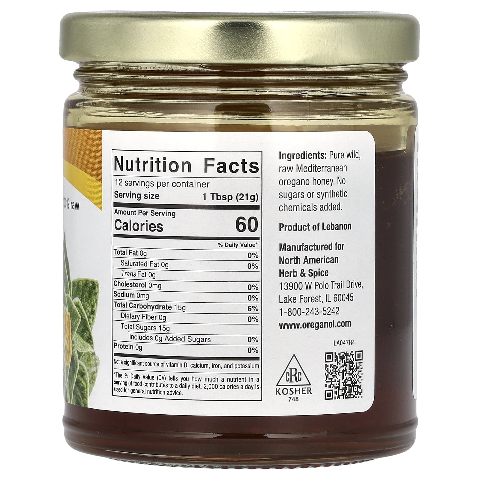 North American Herb & Spice Raw & Wild Oregano Honey, 10 oz (283 g)